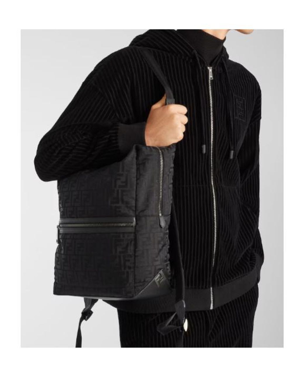 Fendi Black Lui Ff Jacquard Backpack for men