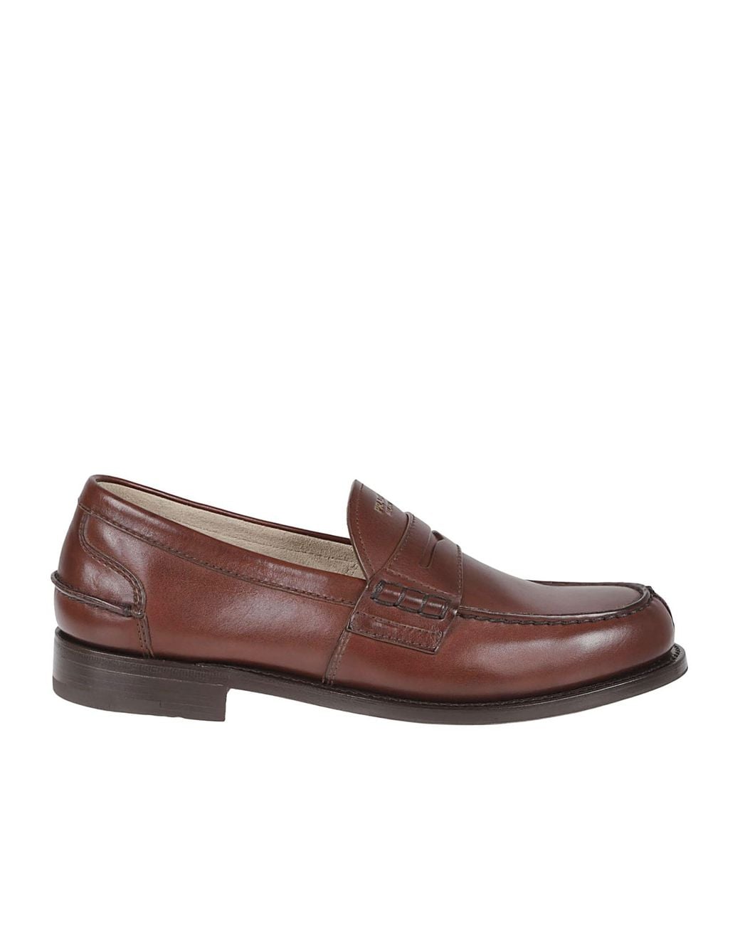 Prada Brown Logo Leather Loafers for men