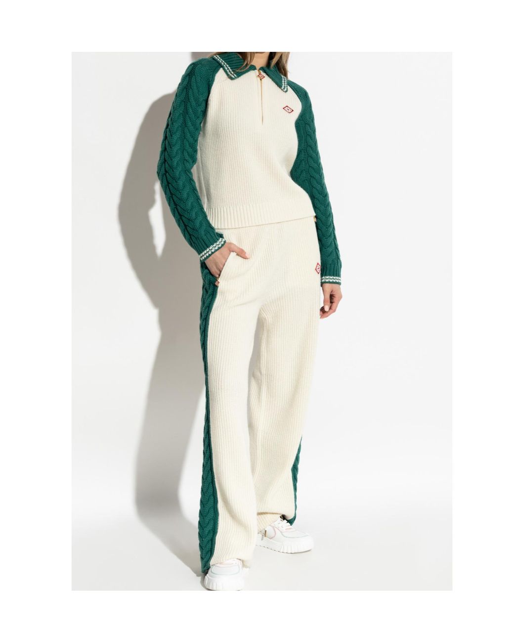 Casablanca White Straight-Leg Cable-Knit Trousers