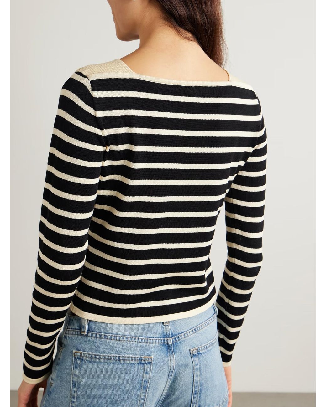 FRAME Black Striped Long-Sleeved Sweater
