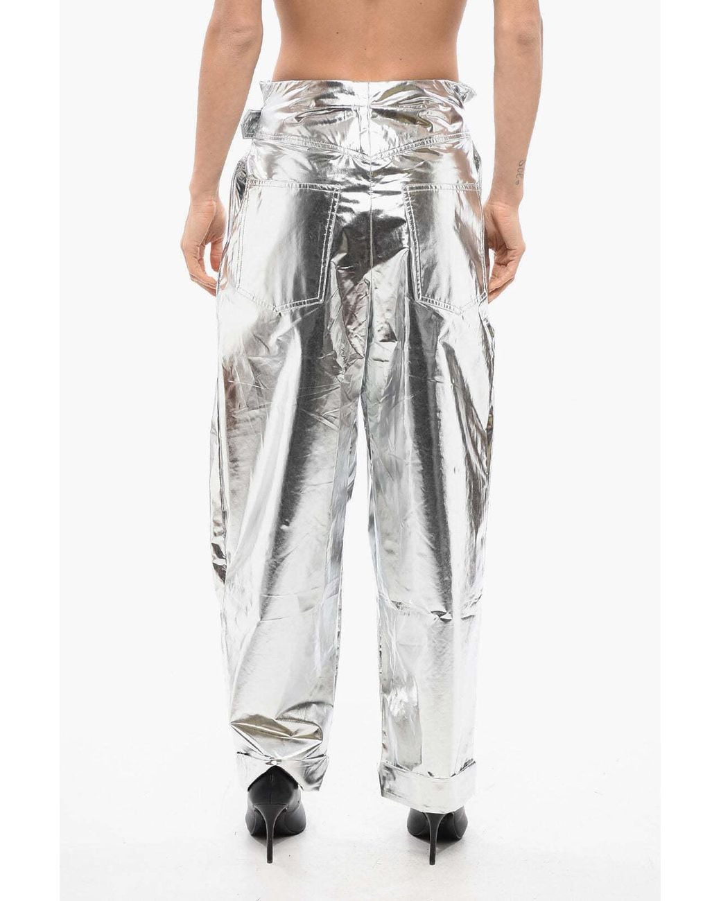 Balmain Metallic Silvery Boyfriend Cut Pants