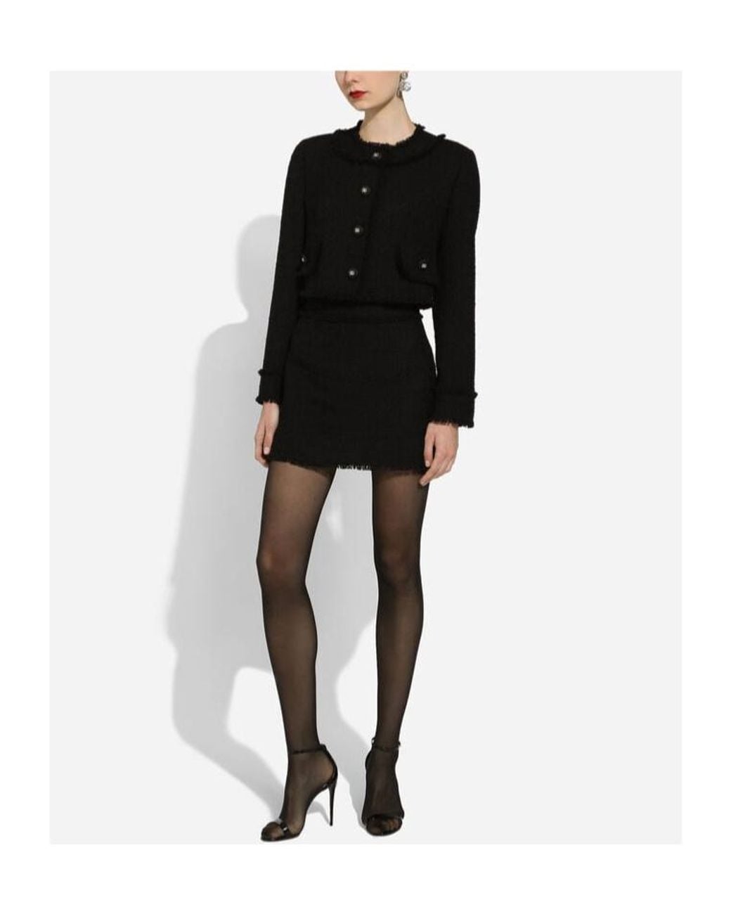 Dolce & Gabbana Black High-Waist Tweed Miniskirt