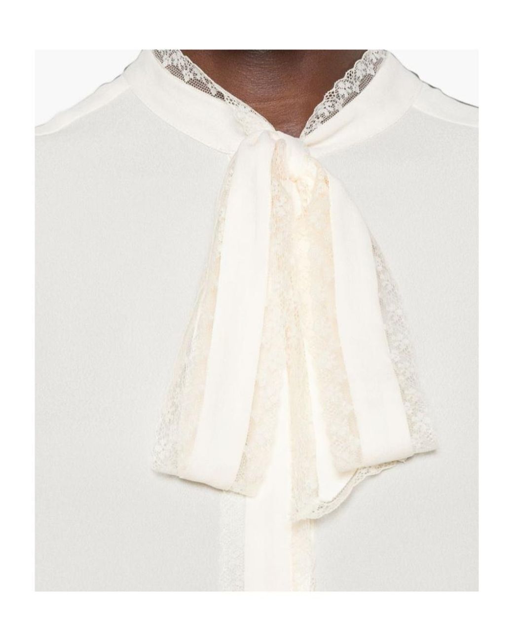 Twinset White Lace-Trim Long-Sleeved Blouse