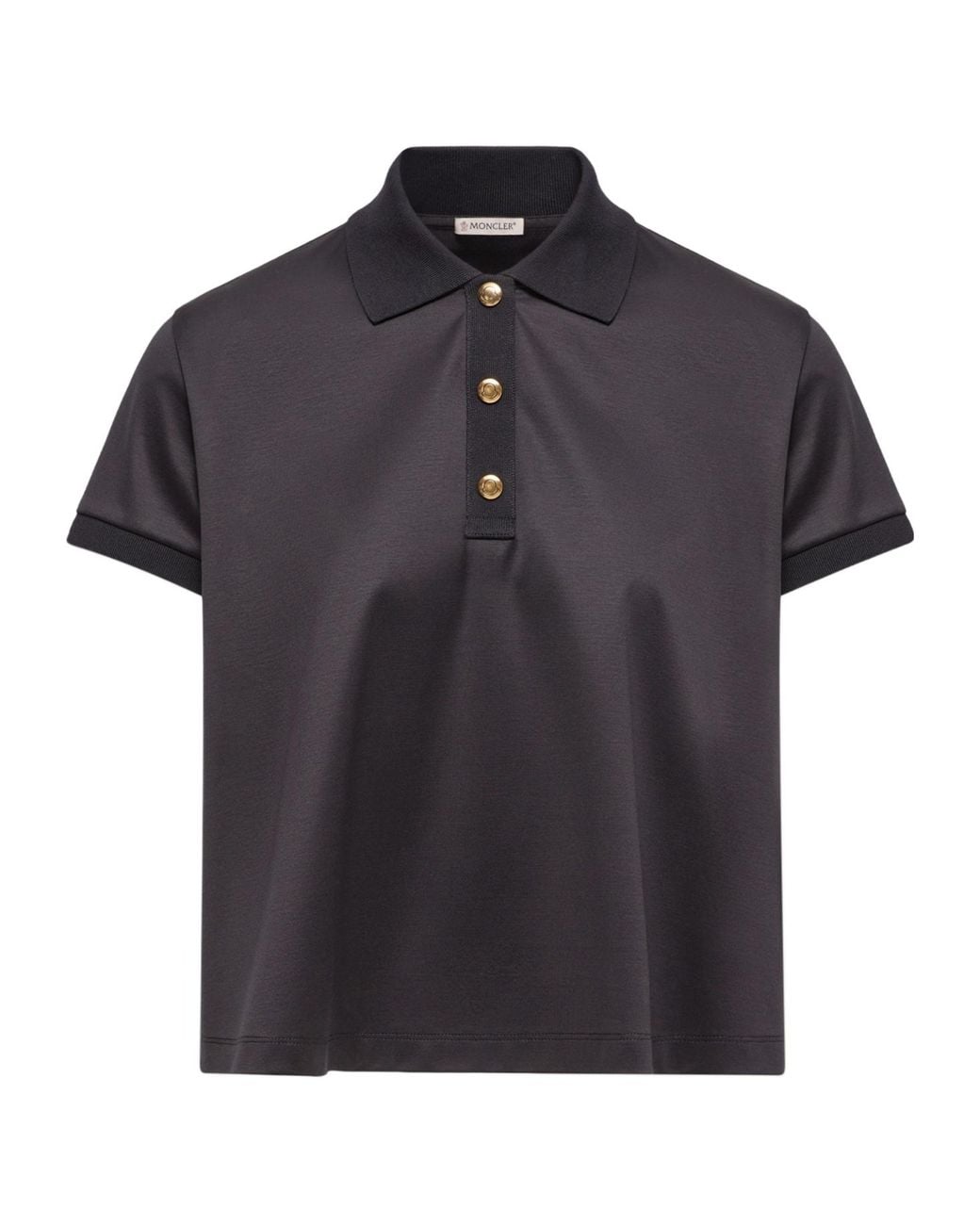 Moncler Black Grosgrain Logo Cotton Polo Shirt
