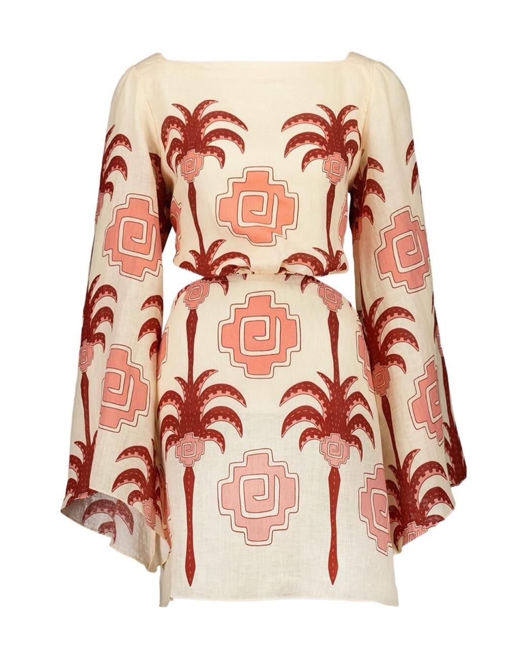 Johanna Ortiz Multicolor Wave After Wave Palm-Tree Print Open-Neck Mini Dress