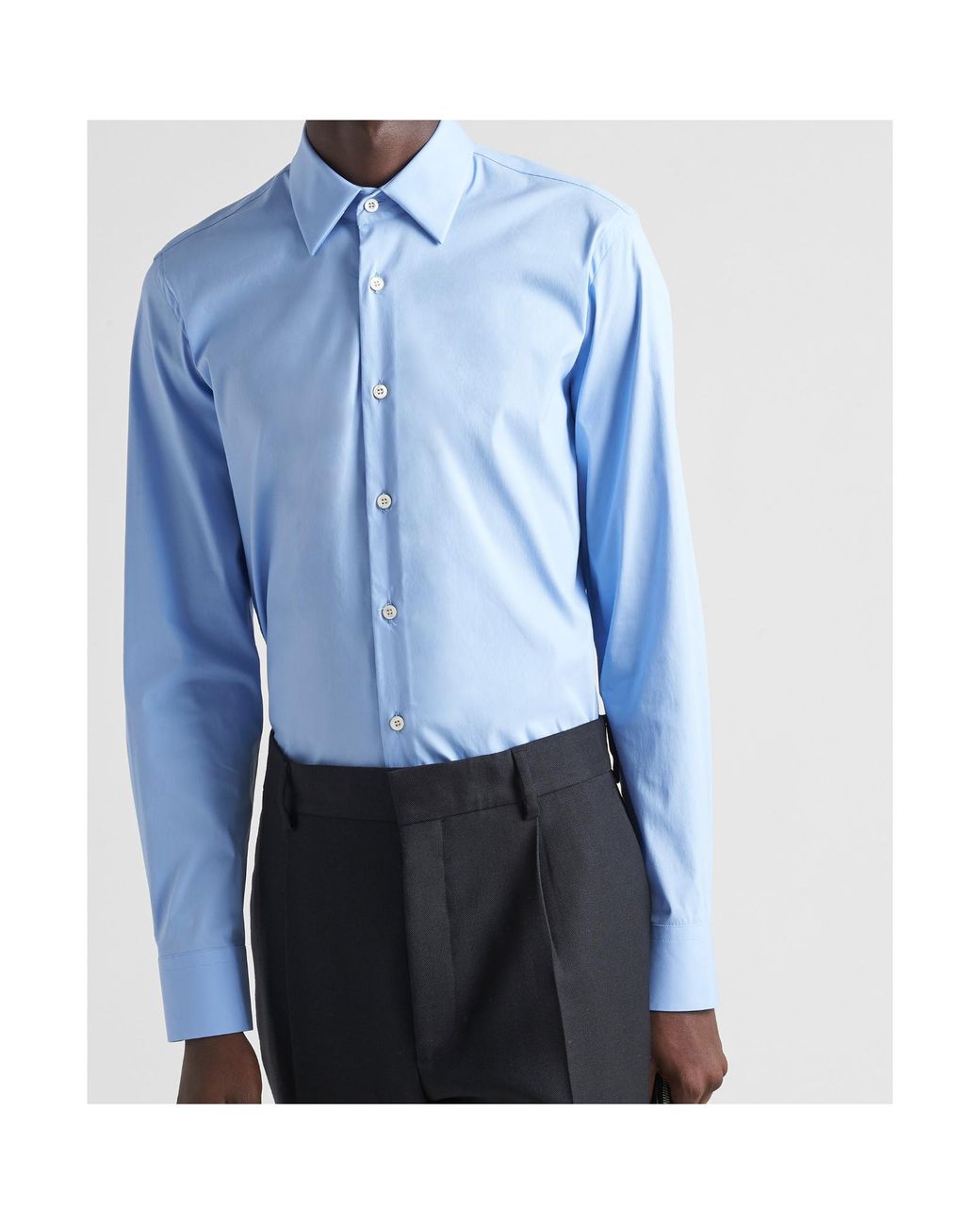 Prada Blue Long Sleeved Curved Hem Shirt for men
