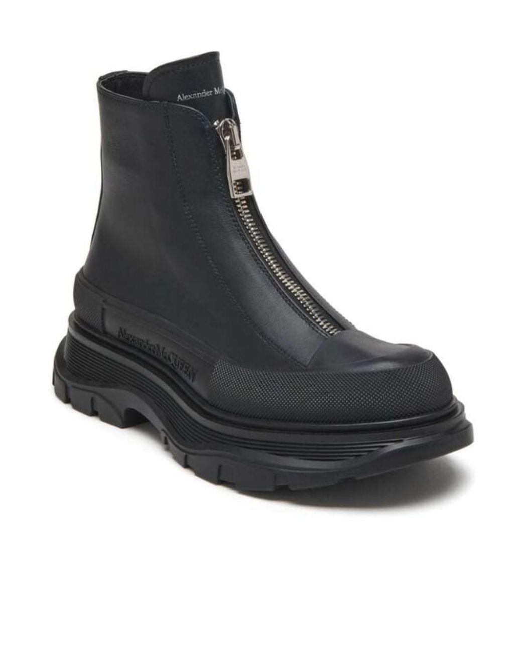 McQueen Black Tread Slick Zip Detailed Boots