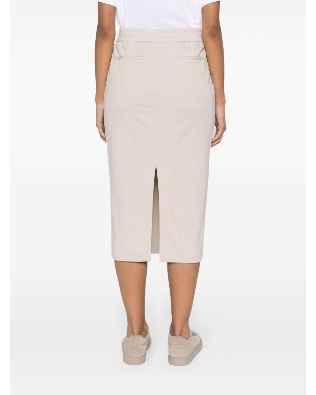Brunello Cucinelli White Jersey Midi Pencil Skirt