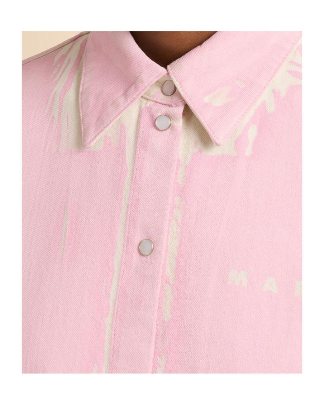 Marni Pink Printed Denim Short Sleeve Shirt
