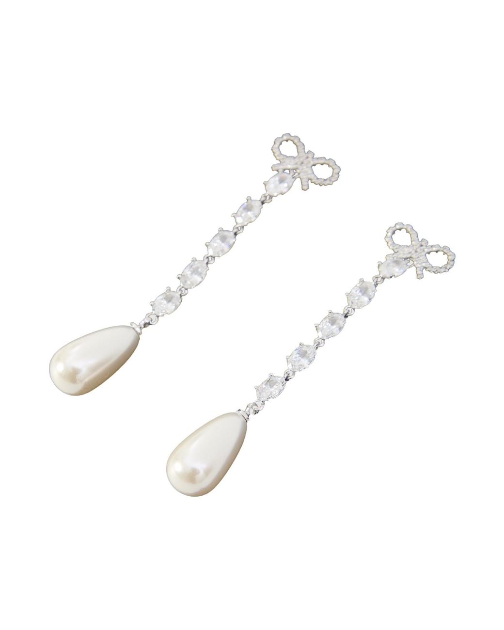 Self-Portrait White Bow Droplet Earrings