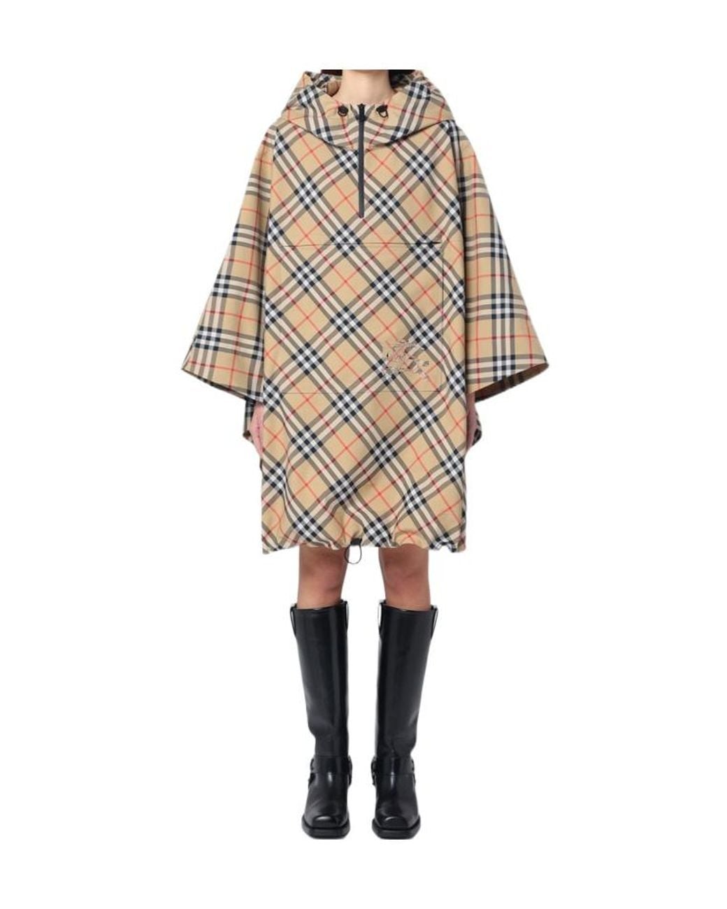 Burberry Natural Checked Hooded Half-Zipped Cape