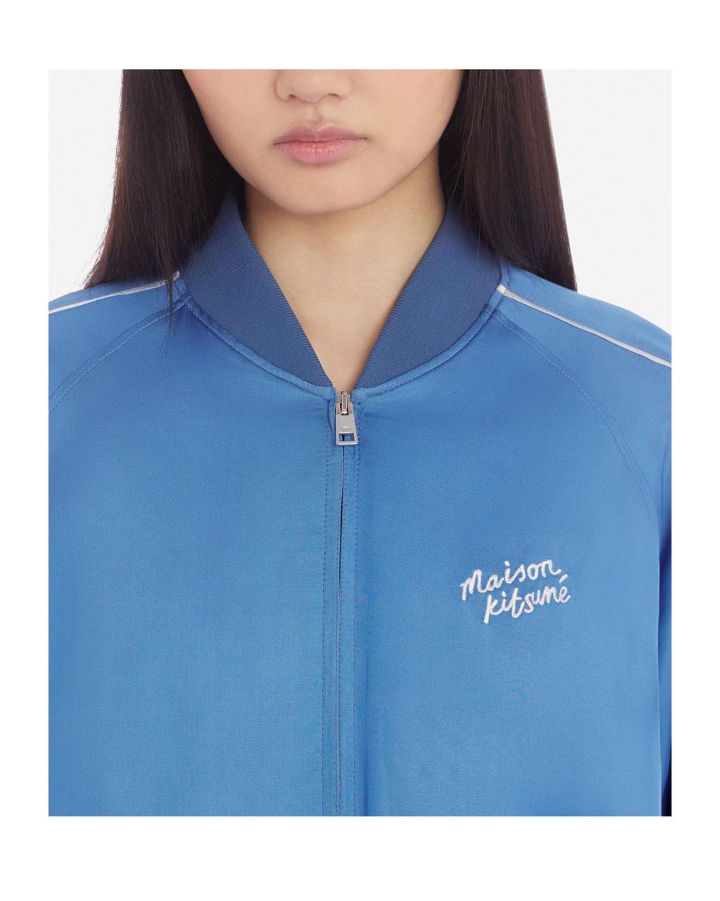 Maison Kitsuné Blue Maison Kitsuné Teddy Logo Embroidered Satin Bomber Jacket