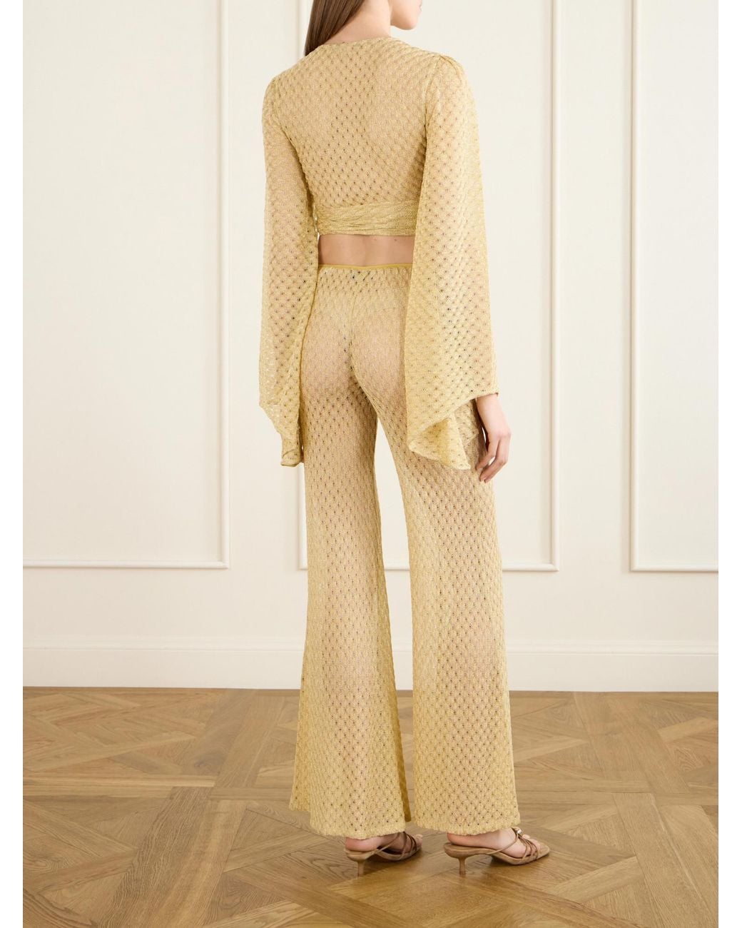 Missoni Natural Cropped Metallic Crochet-Knitted Wrap Top