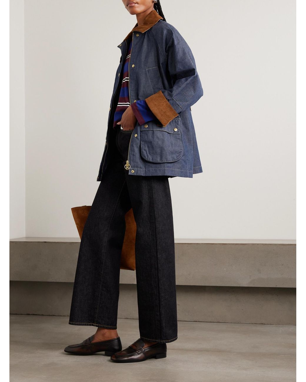 Barbour Blue Cotton Corduroy-Trimmed Denim Jacket