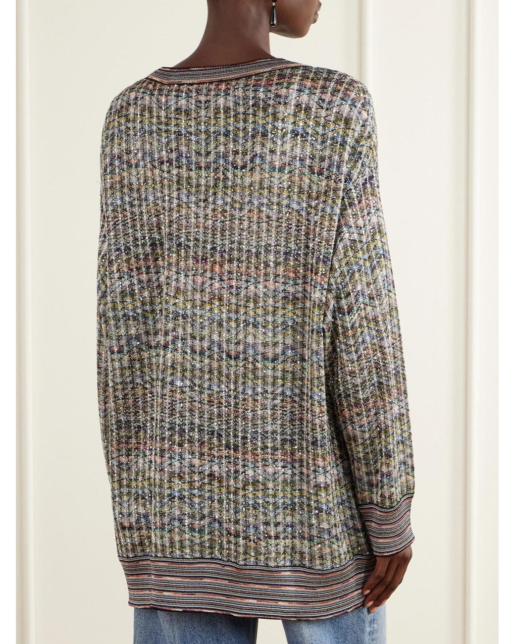 Missoni Gray Striped Metallic Crochet-Knit Cardigan