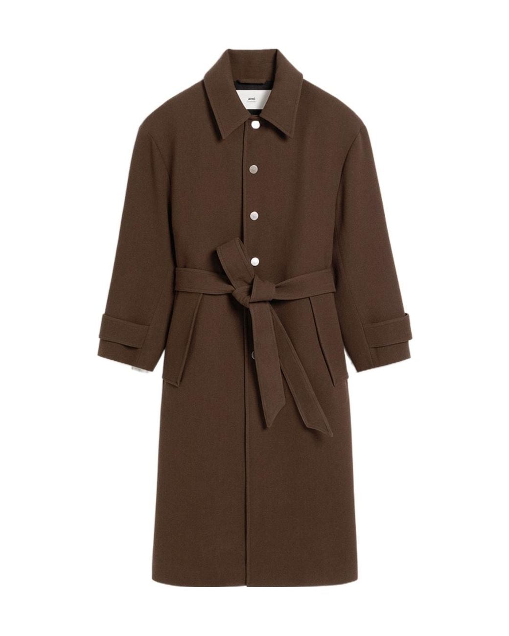 AMI Brown Belted Long Oversized Coat for men