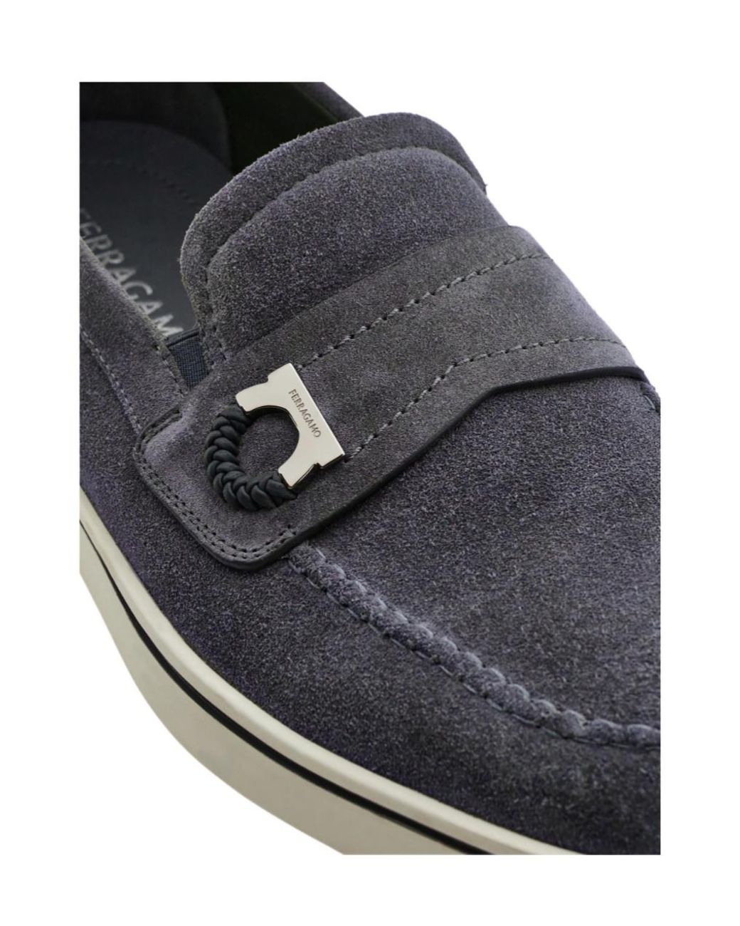 Ferragamo Blue Boat Shoe Loafer With Gancini Detail for men