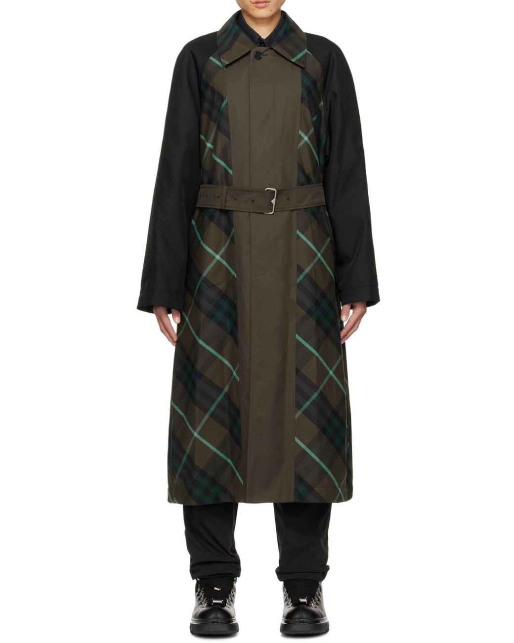 Burberry Black Check-Plaid Belted Reversible Trench Coat for men
