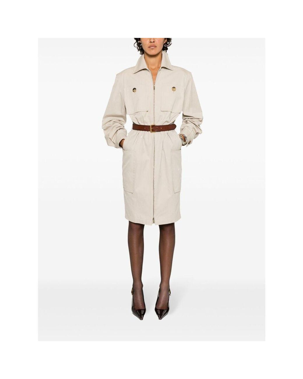 Saint Laurent Natural Saharienne Belted Dress