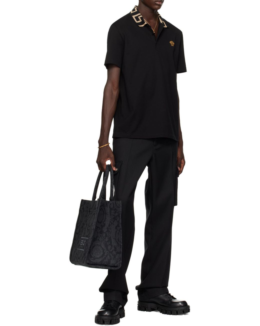 Versace Black 'Greca' Polo Shirt for men