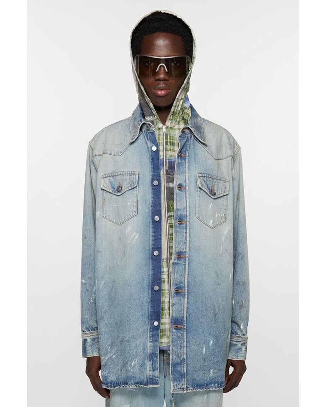 Acne Blue Paint Printed Denim Shirt for men