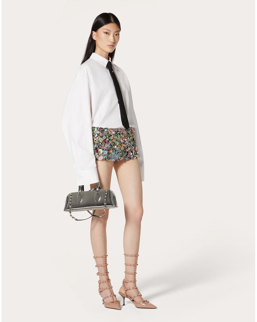 Valentino Metallic Crepe Couture Wool Embroidered Culottes