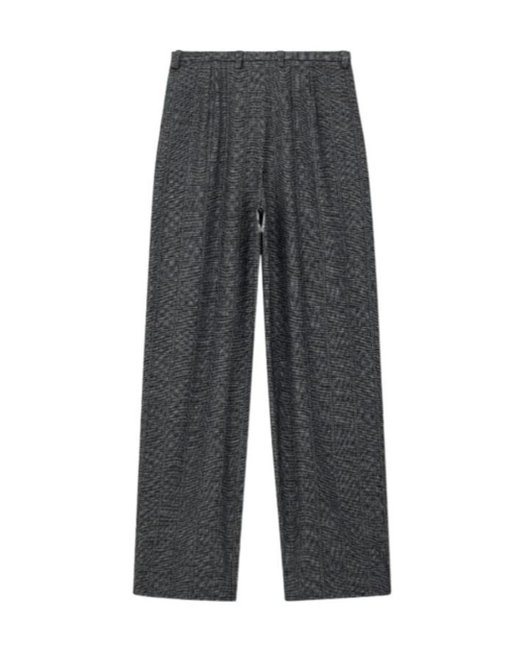 Emporio Armani Gray Check-Pattern Pleated Tailored Trousers