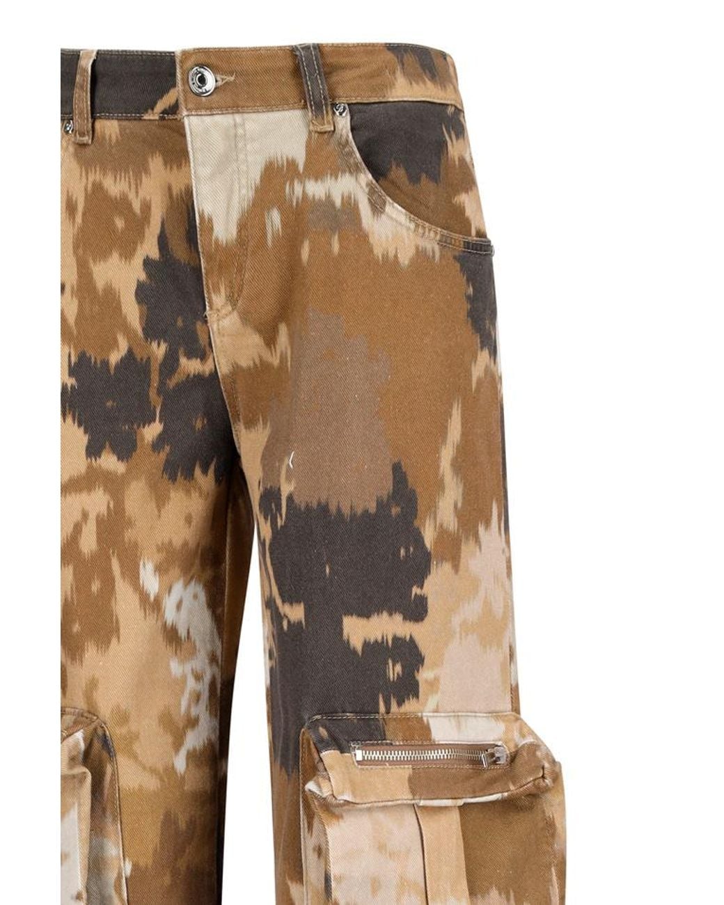 Blumarine Natural Camouflage Printed Straight Leg Cargo Jeans