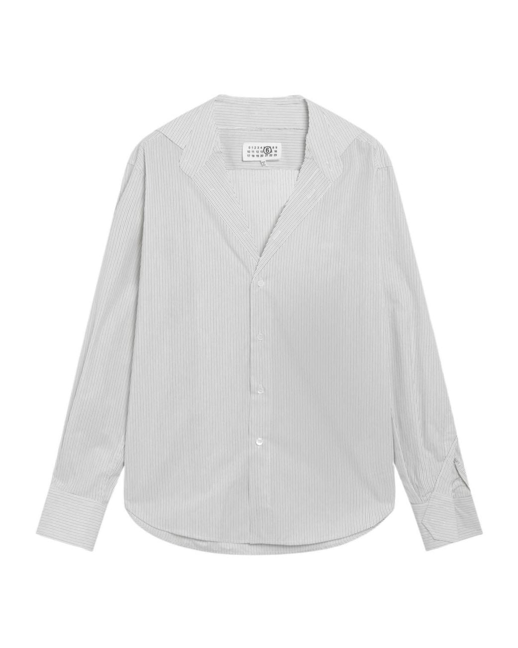 MM6 by Maison Margiela White Striped Collarless Shirt