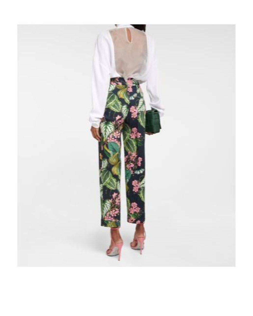 Oscar de la Renta Green Printed Straight Cropped Poplin Pants