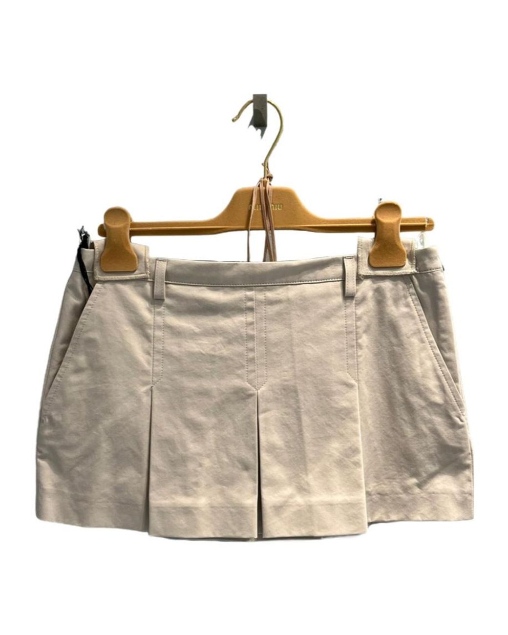 Miu Miu White Low-Rise Logo-Buckle Pleated Mini Skirt