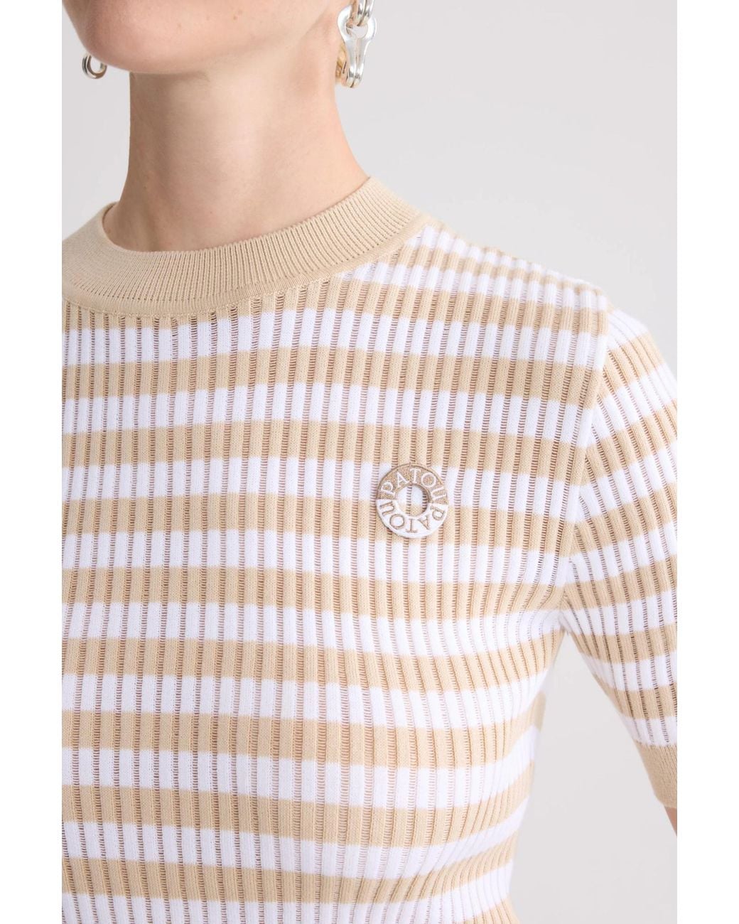 Patou White Striped Ribbed Short-Sleeve Knitted Sweater