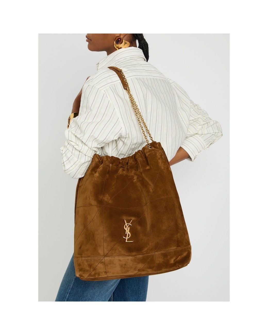 Saint Laurent Brown Diamond-Patterned Suede Tote Bag