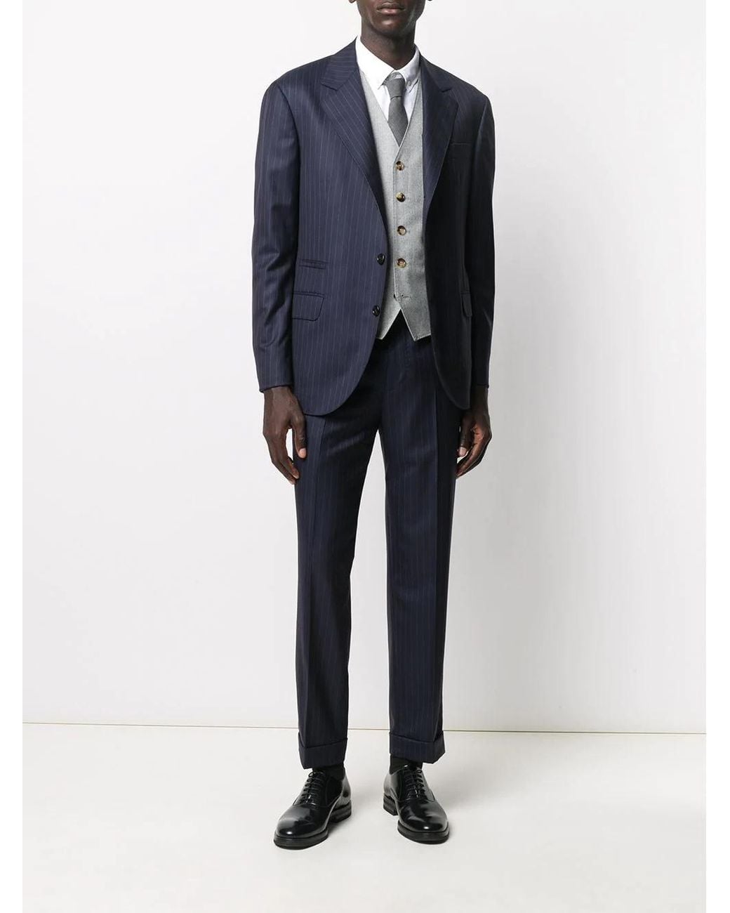 Brunello Cucinelli Blue Single-Breasted Pinstriped Blazer for men