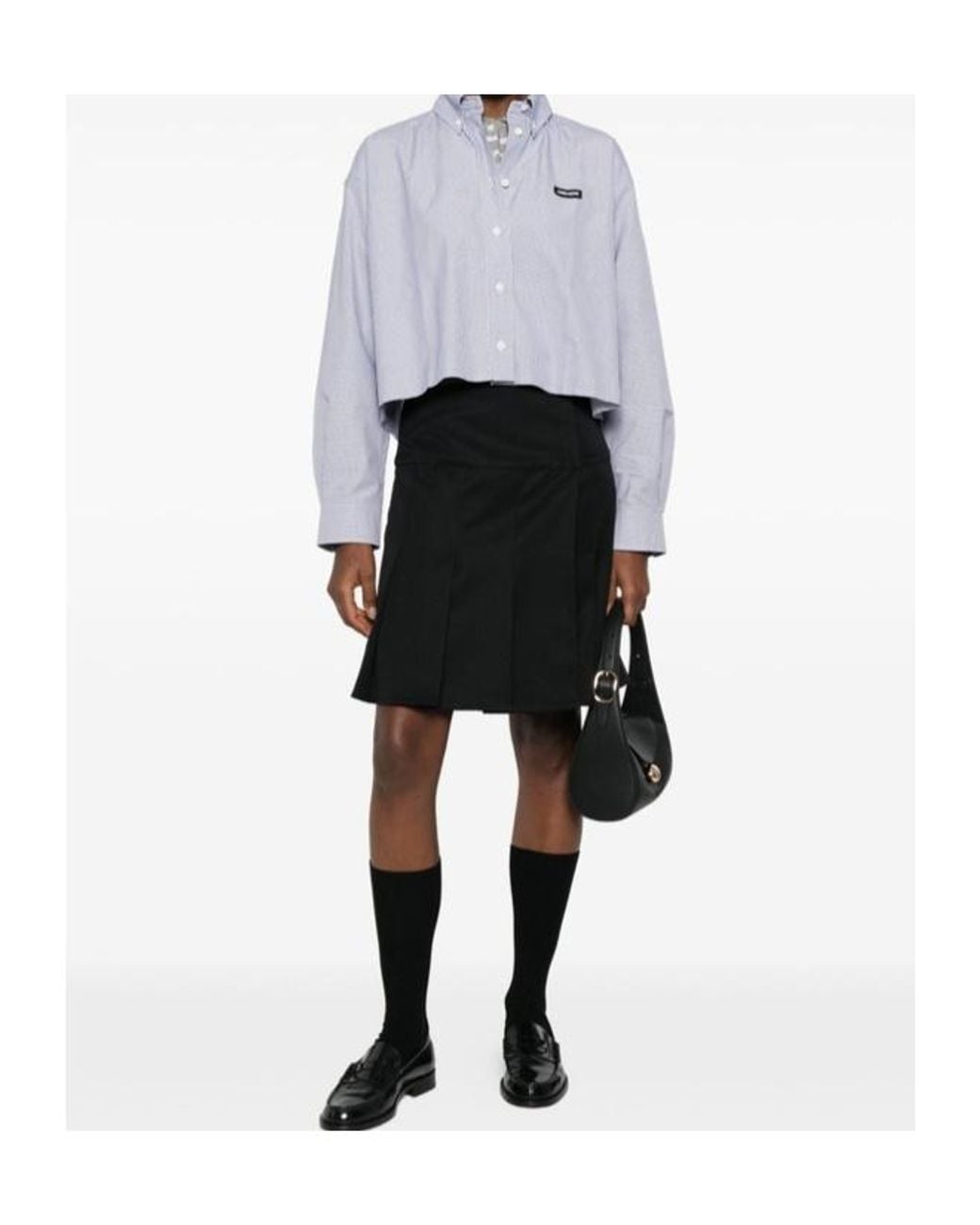 Miu Miu Gray Checked Poplin Cropped Shirt