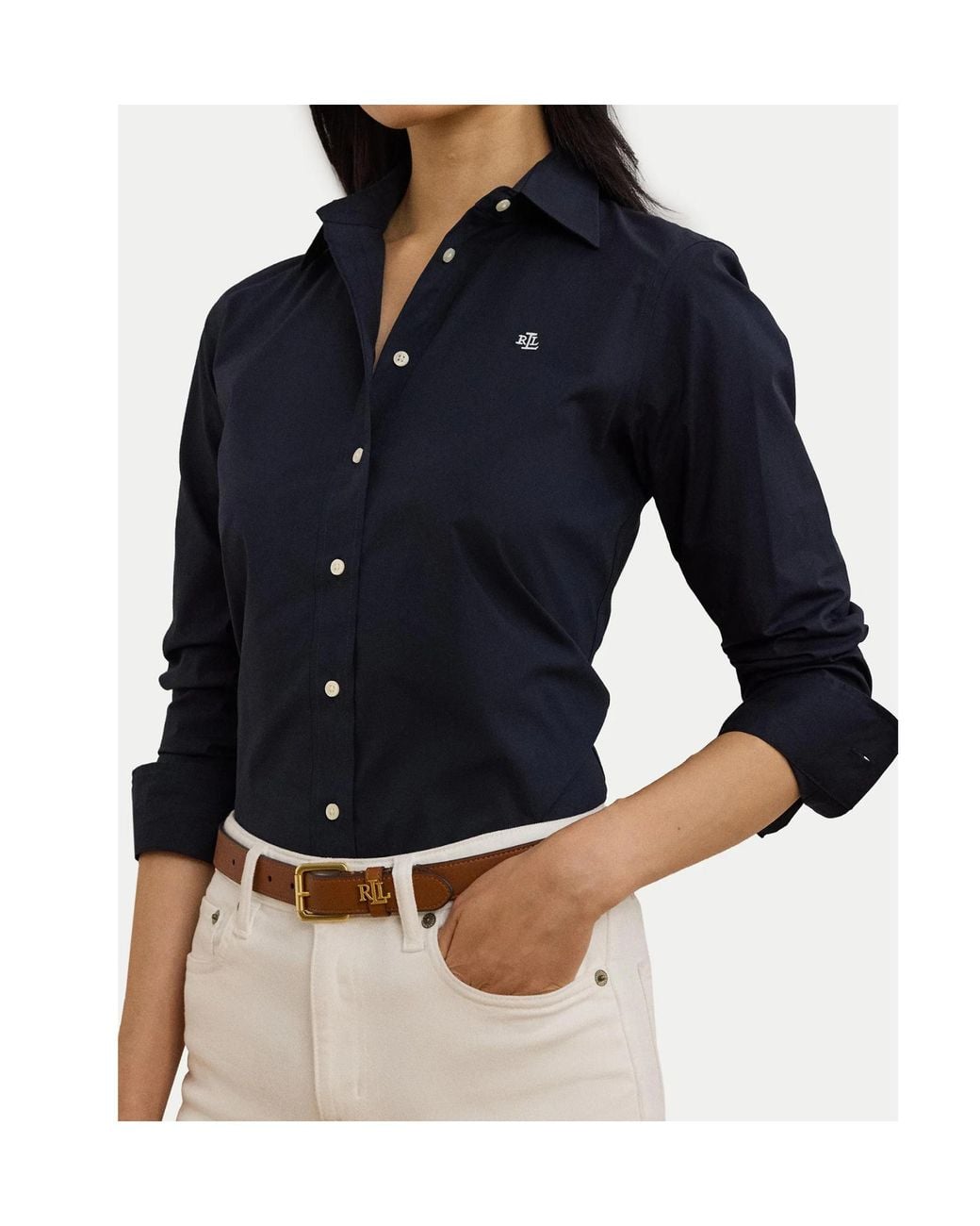 Ralph Lauren Blue Lauren Long-Sleeved Curved Hem Shirt