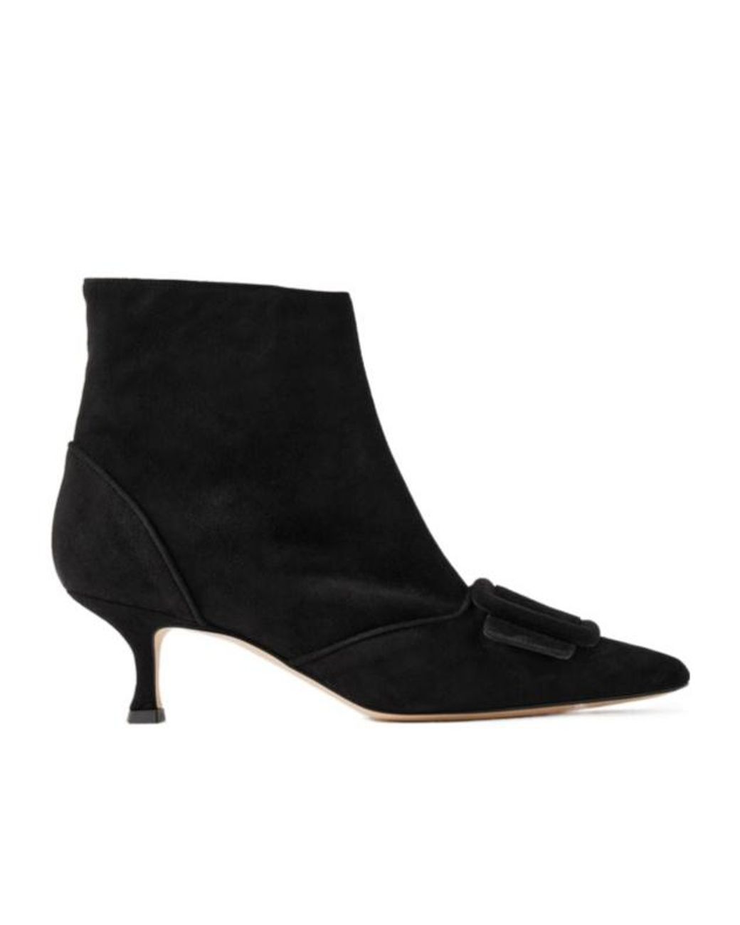 Manolo Blahnik Black Buckled Suede Ankle Boots