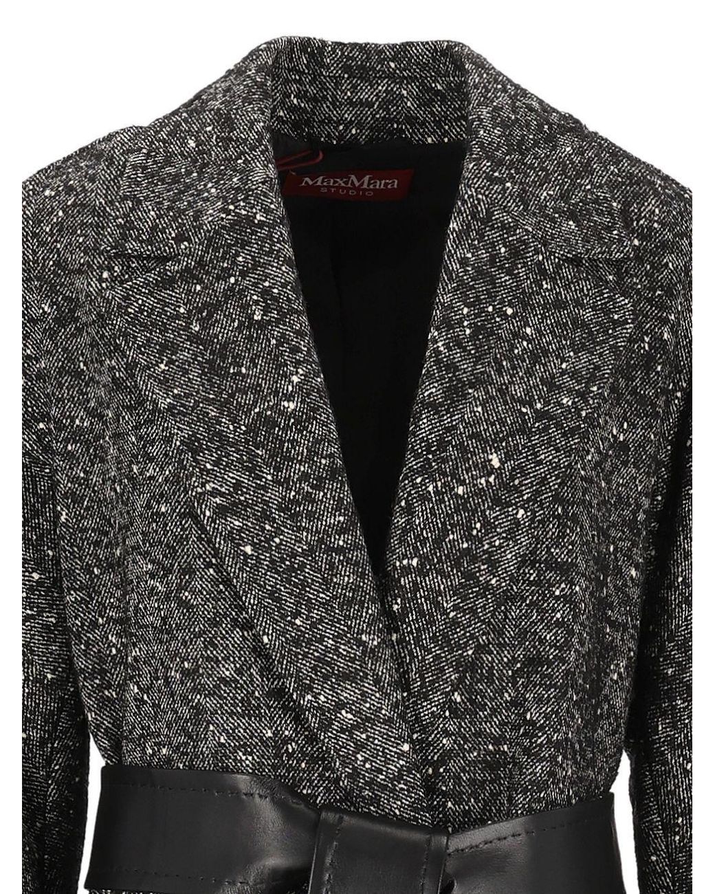 Max Mara Black Studio Eroso Belted Tweed Coat