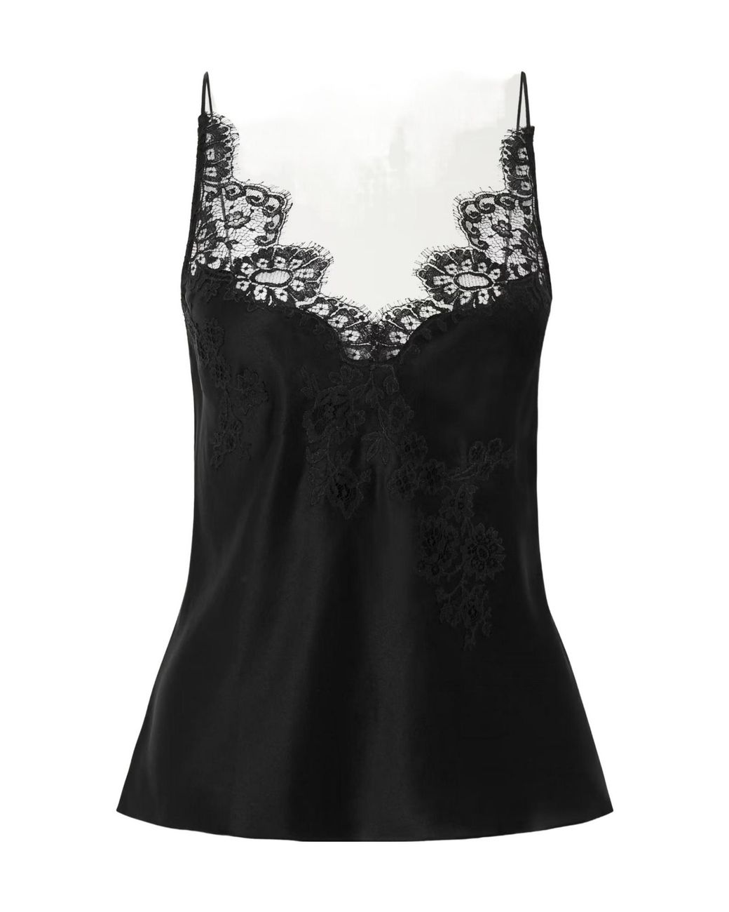 Carine Gilson Black Lace-Trimmed Silk-Satin Camisole