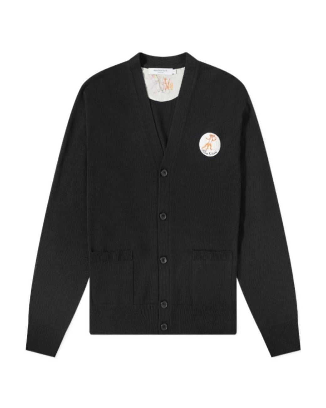 Maison Kitsuné Black Chest Logo-Patch Knit Cardigan for men