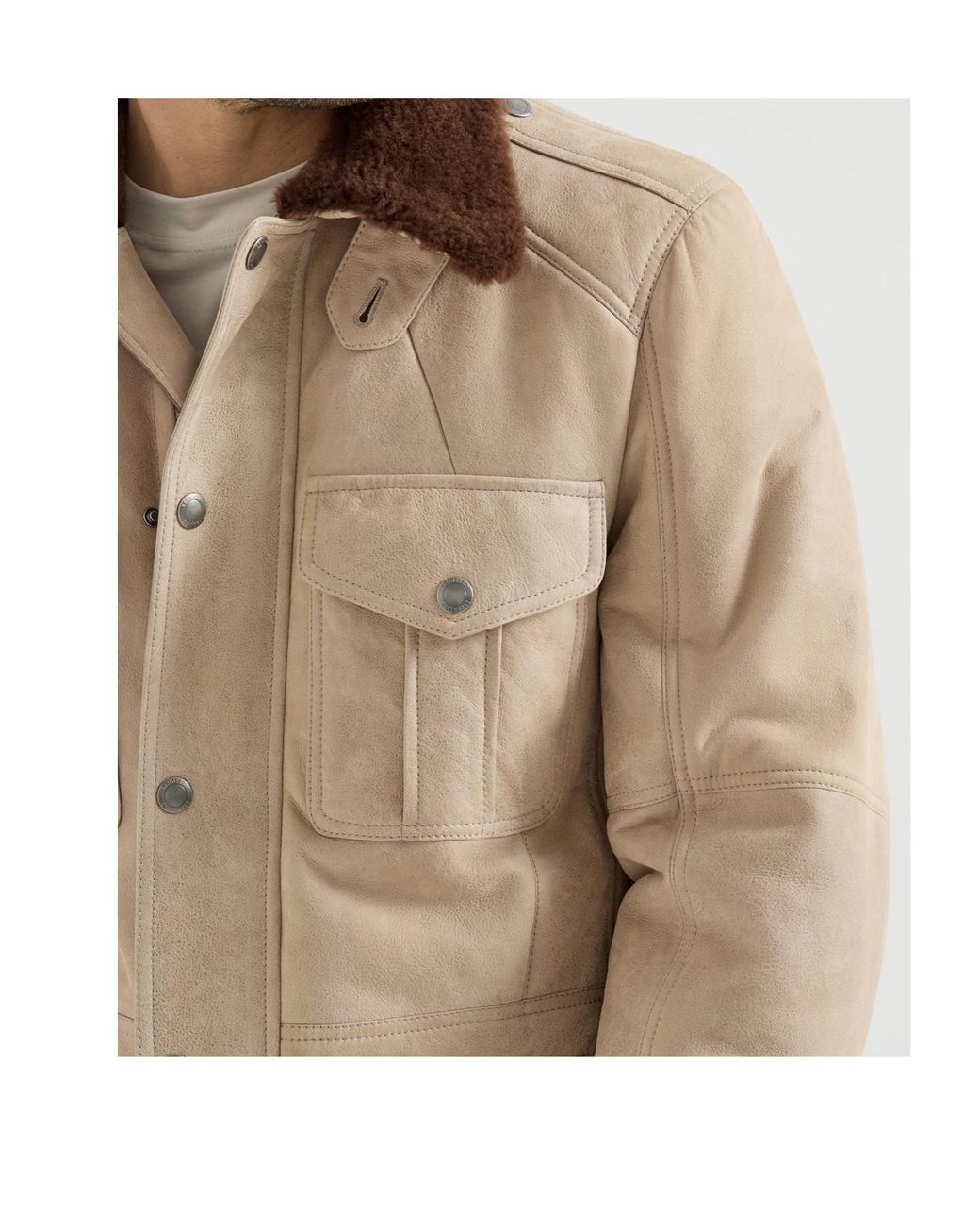 Brunello Cucinelli Brown Waxed Shearling Safari Jacket for men