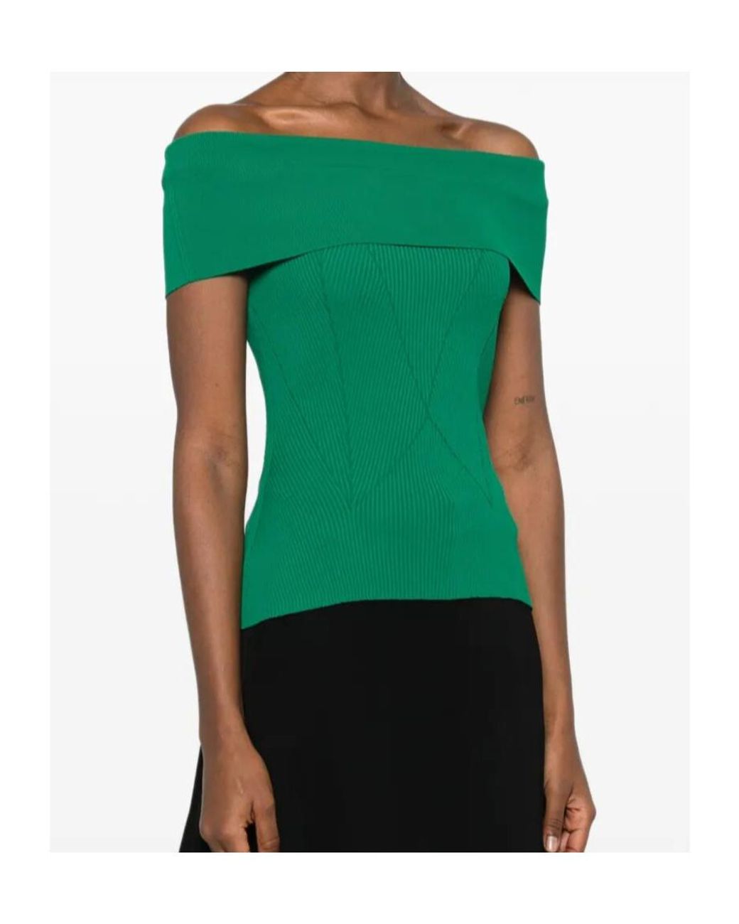 Givenchy Green Off-Shoulder Ribbed Top