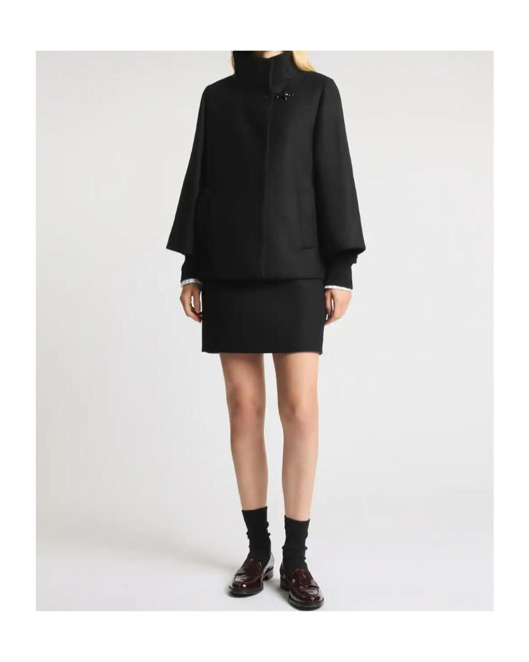 Fay Black Three-Quarter Sleeve Coat