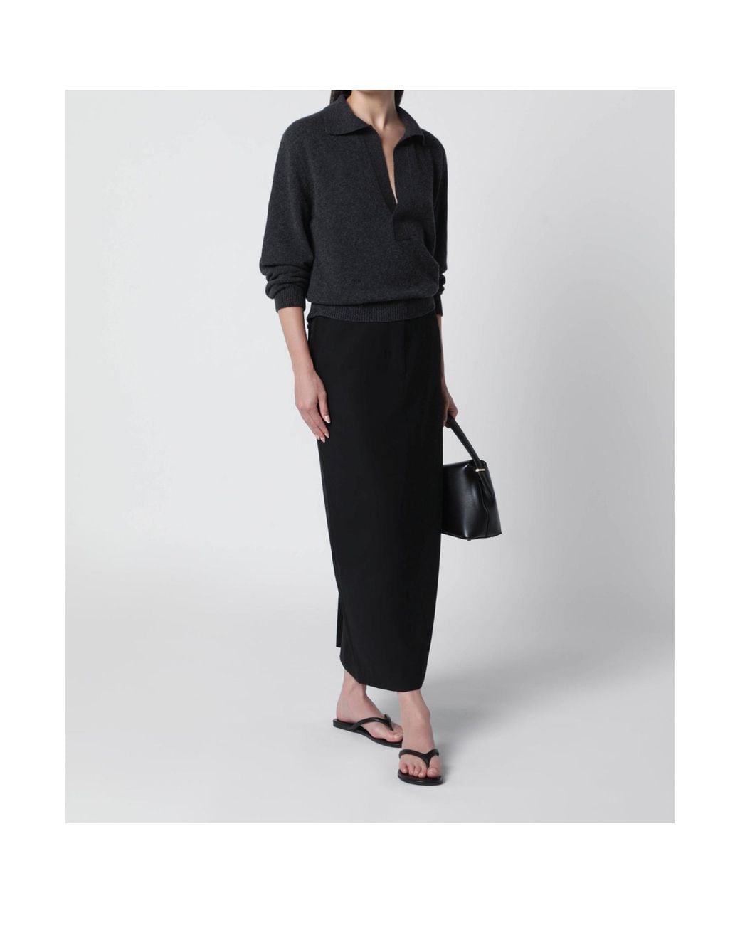 Totême Black Belt Loop Midi Skirt