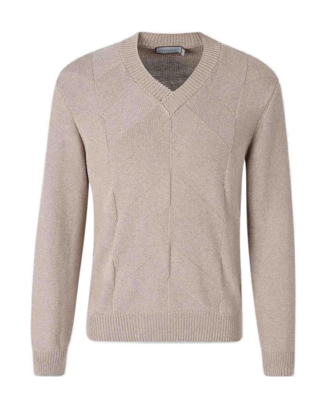 Canali Gray Structured Patterned V-Neck Jumper for men