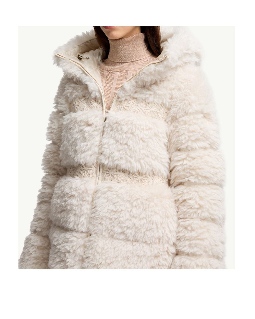 Moncler Natural Verie Teddy Hooded Short Down Jacket