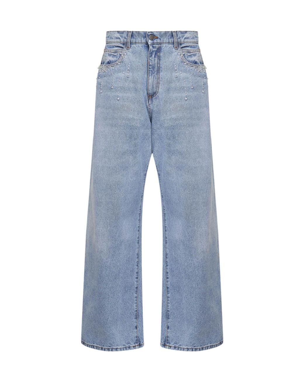 GIUSEPPE DI MORABITO Blue Crystal Wide-Leg Jeans