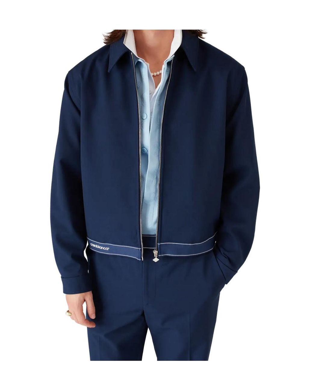 Casablanca Blue Logo Trim Zip-Up Jacket for men