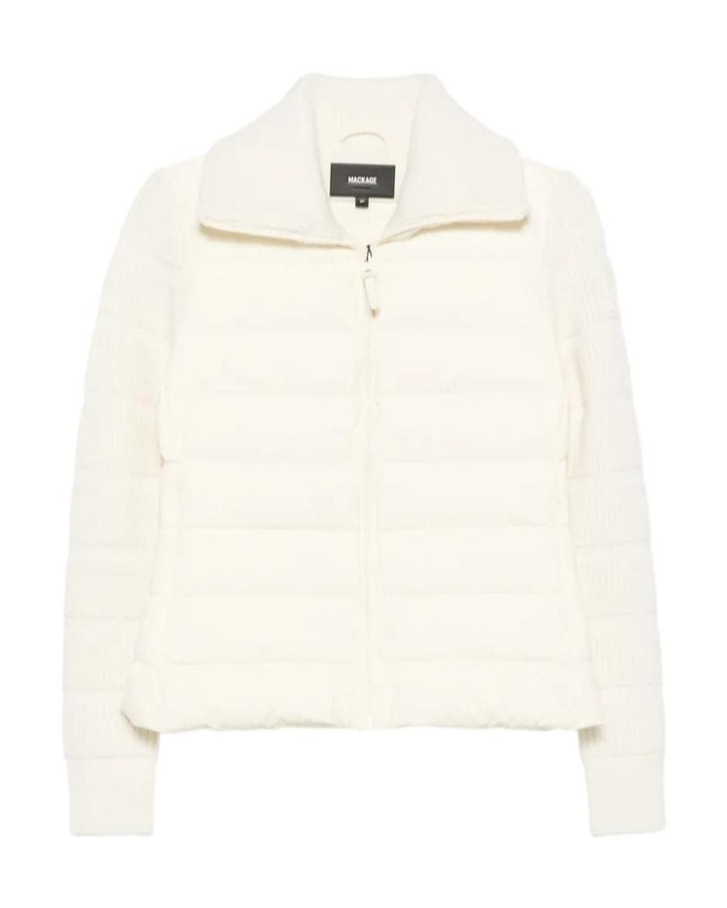 Mackage White Hybrid Knit Stand-Collar Zip Puffer Jacket
