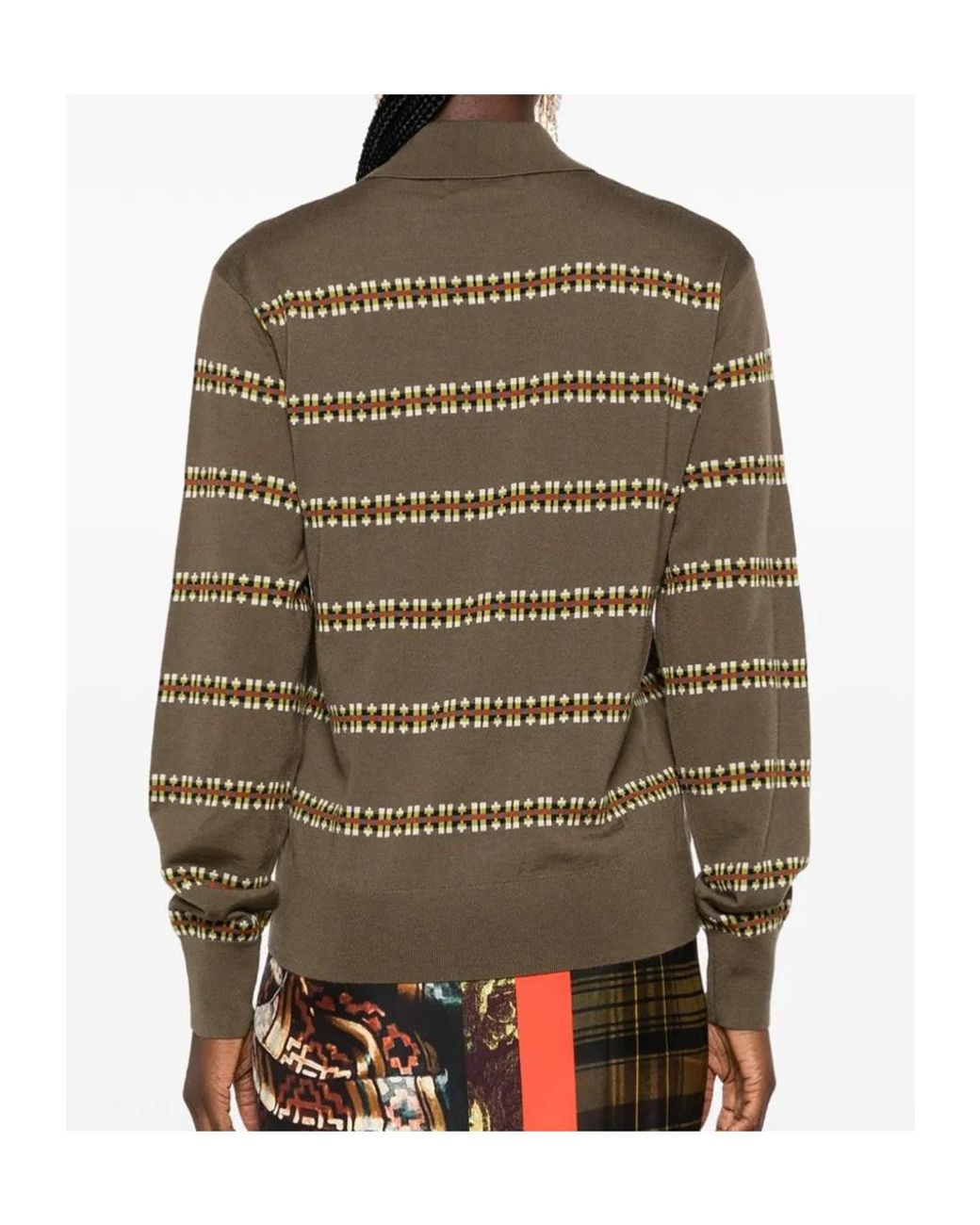 Dries Van Noten Green Striped Knit Polo Shirt